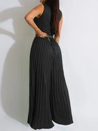 Elegant Solid Wide Leg Rompers Fashion High Waisted Lace Up Party Lady Play Suits Women Chic Sleeveless V Neck Jumpsuits