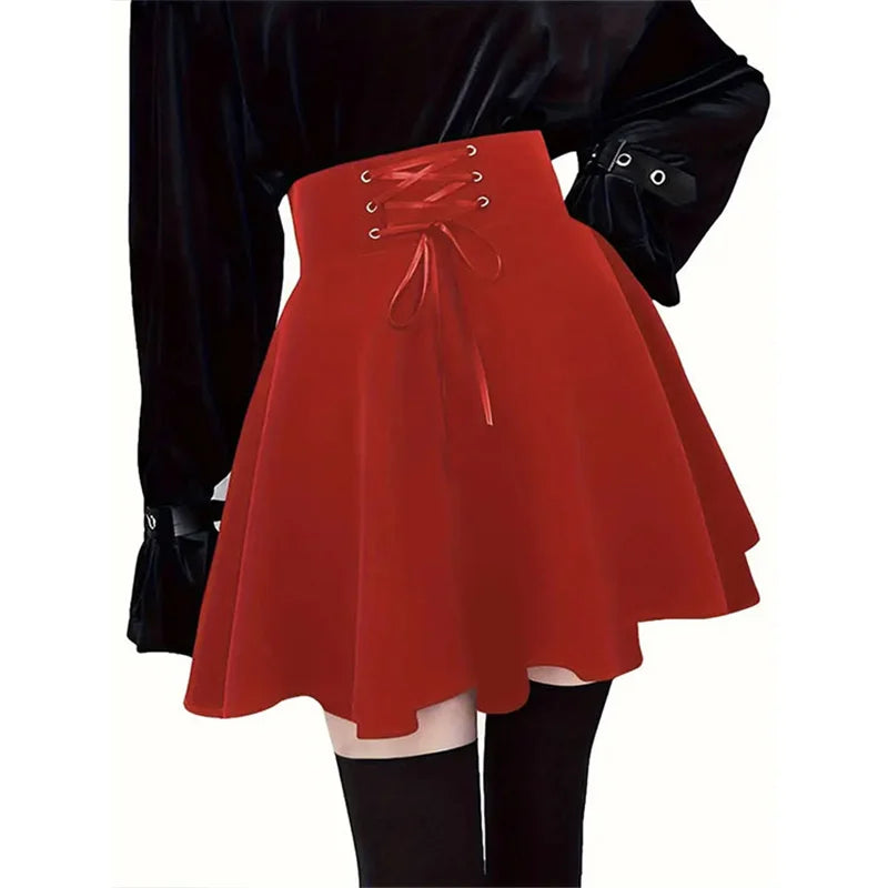 Halloween Mall Goth Skirt Women Harajuku Y2k E-girl High Waist Bandage Black Mini Skirt Dark Gothic Punk Club Wear Streetwear