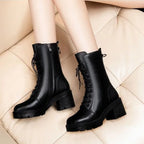 2025 Autumn and Winter New Ma Boots Female British Mid-tube Boots Korean Short Boots Tide Flat Female Leather Boots Women Shoes