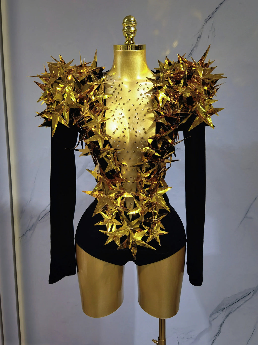 2025 New Shiny Black Rhinestone Velvet Long Sleeve Bodysuit Women Evening Party Club Gala Hosts NightClub Bar Stage Costumes