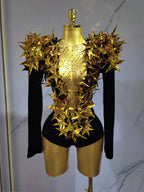 2025 New Shiny Black Rhinestone Velvet Long Sleeve Bodysuit Women Evening Party Club Gala Hosts NightClub Bar Stage Costumes