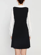 DUSHU Women Autumn Long SLeeve Dresses Office Lady Temperament Polo Neck A-LINE Long Dress Fake Two Patchwork Dress 24DS83358