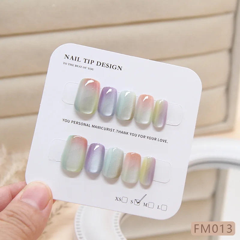 10 Pcs Women Fashion Chic Multicolor Cat Eye Spring Wear on Nail Patch Detachable Nail Patch Dyeing Nail Patch Clear Nail Patch