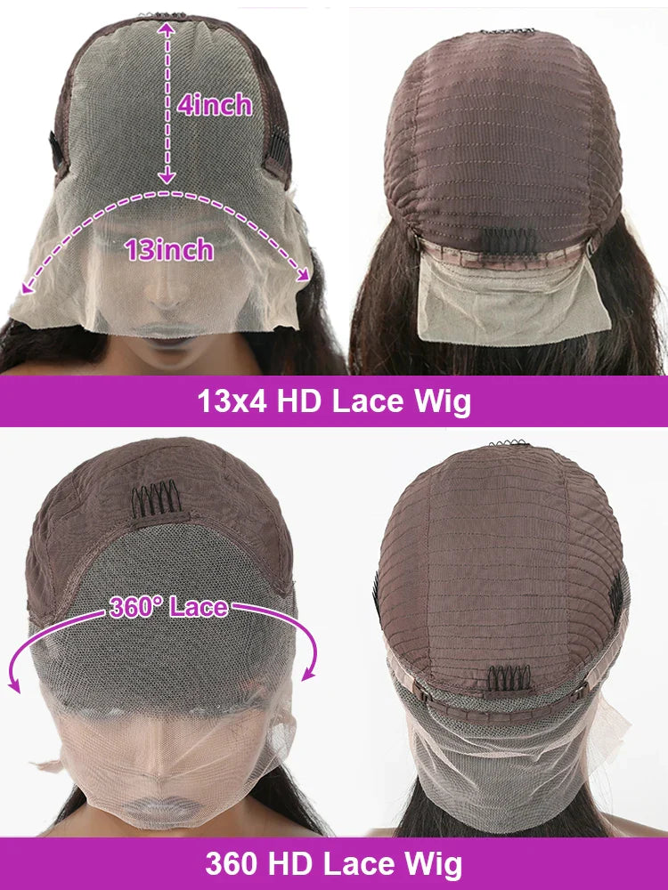 360 Full Lace Human Hair Wig Bone Straight Lace Front Wig 13x4 HD Transparent Lace Frontal Wig For Women Preplucked 250% Density