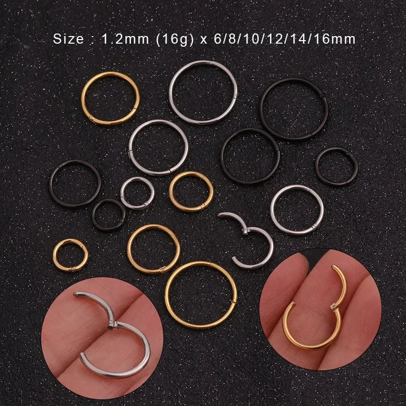 1PC Stainless Steel Simple Classic Round Circle Hoop Earrings For Women Men Punk Smooth 6-16mm Huggie Earring Piercing Jewelry