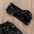 0-36months Baby Girls Summer Outfits Off Shoulder Polka Dot Tops + Ripped Jeans + Bow Headband Girls Casual 3pcs Set