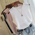 1pcs Summer New Fashion Knitted Vests O-neck Sleeveless Casual Thin Tops