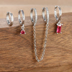 4PCS Exquisite Stainless Steel Long Chain Pendant Earrings Set for Woman Little Huggies Hoop Earrings Cartilage Piercing Jewelry