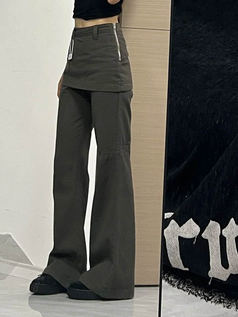 Botvotee Fake Two-Piece Plus size Wide Leg Jeans for Women 2025 New Y2k Fashion Streetwear High Waisted Flare Denim Pants