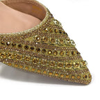 2025 Luxurious Italian Women's Party Shoes & Bag Set â€?Elegant Golden Rhinestone Spring/Summer Sandals with Pointed High Heels f