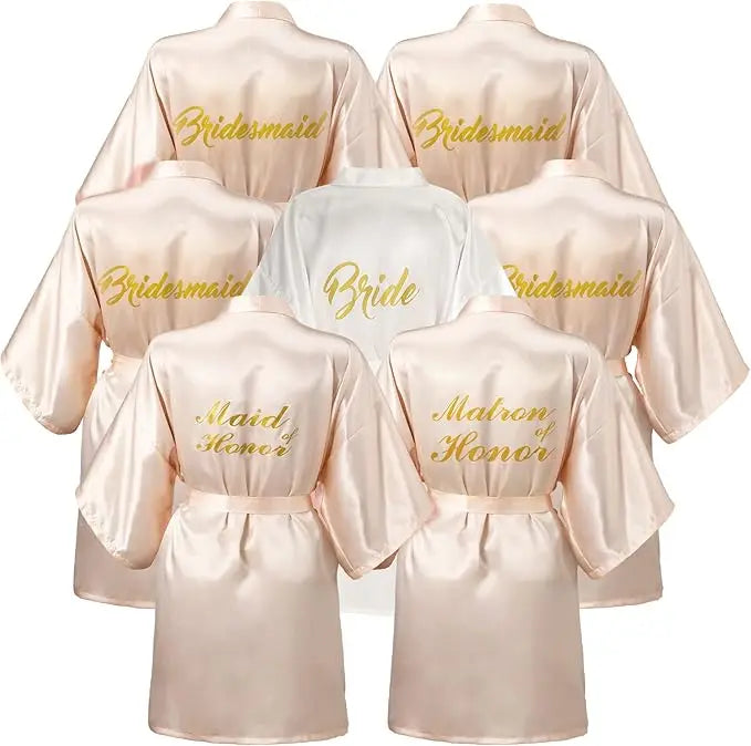 7 Pcs Bridesmaids Satin Robes Wedding Bride Matron of Honor Kimono Robes Maid of Honor Robe for Bridal Party Gift