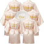 7 Pcs Bridesmaids Satin Robes Wedding Bride Matron of Honor Kimono Robes Maid of Honor Robe for Bridal Party Gift