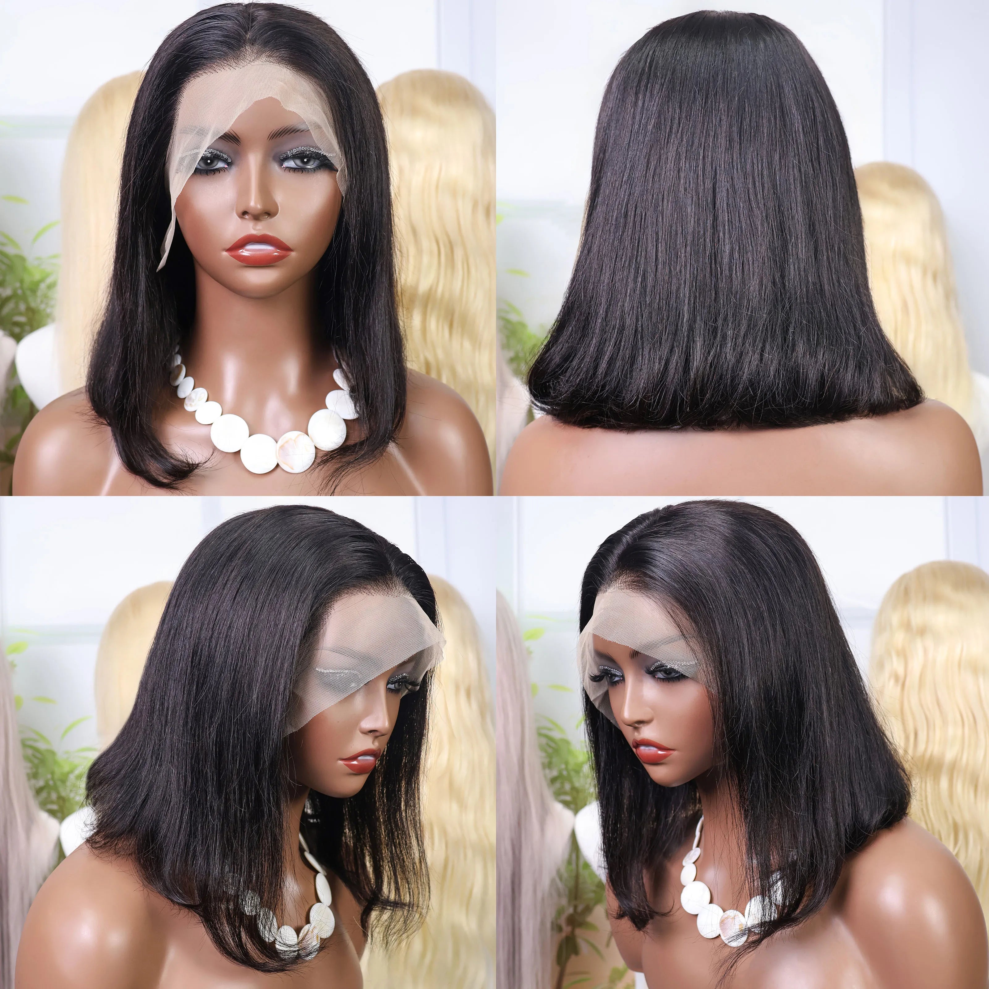 Bone Straight Bob Wig Human Hair 13x4 Lace Wigs Transparent Lace Human Hair Short Wig Pre Plucked 200% Density For Women