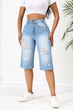 2025 Summer New Calf-Length Jeans For Women Fashion Ripped Slim Fit Butt Lift Denim Straight Legs Casual Clothing