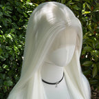 Elf Cosplay White 13x4 Lace Front Wigs for Women Synthetic 26 Inch Long Straight Free Part 150% Density Glueless Half Hand Tied