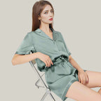 100% Real Mulberry Silk Womens Pajamas Set Sleepwear Pjs Button Down Short Sleeve Shirt Top and Shorts Loungewear 2 Piece M-4XL