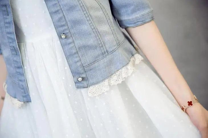 2023 Spring/Summer New Denim Jacket Women's Korean Casual Slim All-Match Short Crop Sleeve Short Sleeve Denim Button Up Top