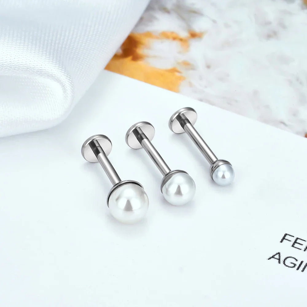 ASTM F136 Titanium 16G Bowl shaped Pearl Earring Helix Tragus Cartilage Stud Earlobe Lip Piercing Jewelry