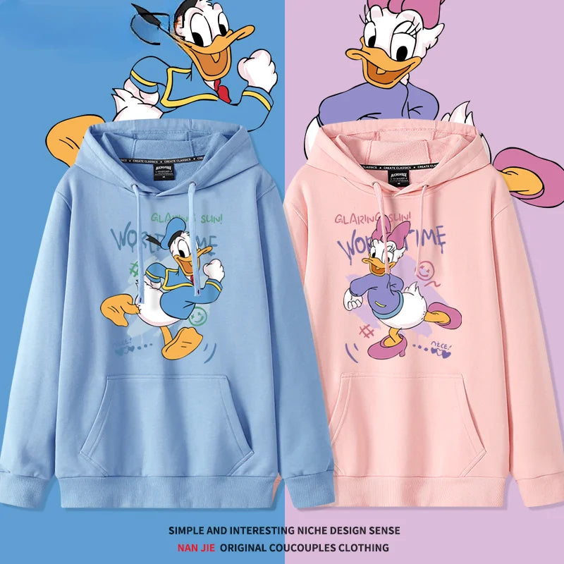Donald Duck print pattern hooded men's and women's hoodies, trendy loose casual couple hoodies, hooded jacket, multiple colors