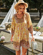 2025 Autumn Womens New Long-sleeved Bohemian Print V-neck Mini Dress For Women's Fashionable Temperament Comfortable Short Skirt