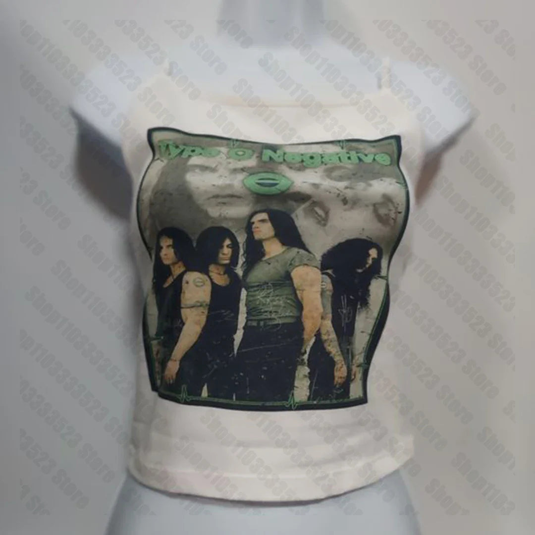 90s Emo girls Women Crop Tanks Short Sleeve Punk Tank harajuku Summer Slim Y2k StyleTops Punk fairy grunge Vintage Graphic Tank