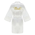 Green Bridesmaid Wedding Party Team Bride Robe With Gold Letters Lace Mesh Sleeve Kimono Satin Pajamas Mother Bathrobe