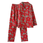 2025 New Spring and Autumn Women's Pajama Set 100% Cotton Retro Color Woven Home Clothes Long Sleeve Long Pants Two Piece Set