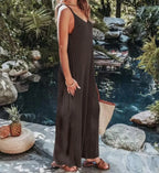 2023 AliExpress Europe and America New Jumpsuit Women's Cross border Summer Female Thread Backless Solid Color Sexy jumpsuit