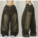 2000s Baggy Jeans Women New Harajuku Hip Hop Wing Print Oversized Jeans Gothic High Waist Wide Leg Pants Men Trousers Streetwear