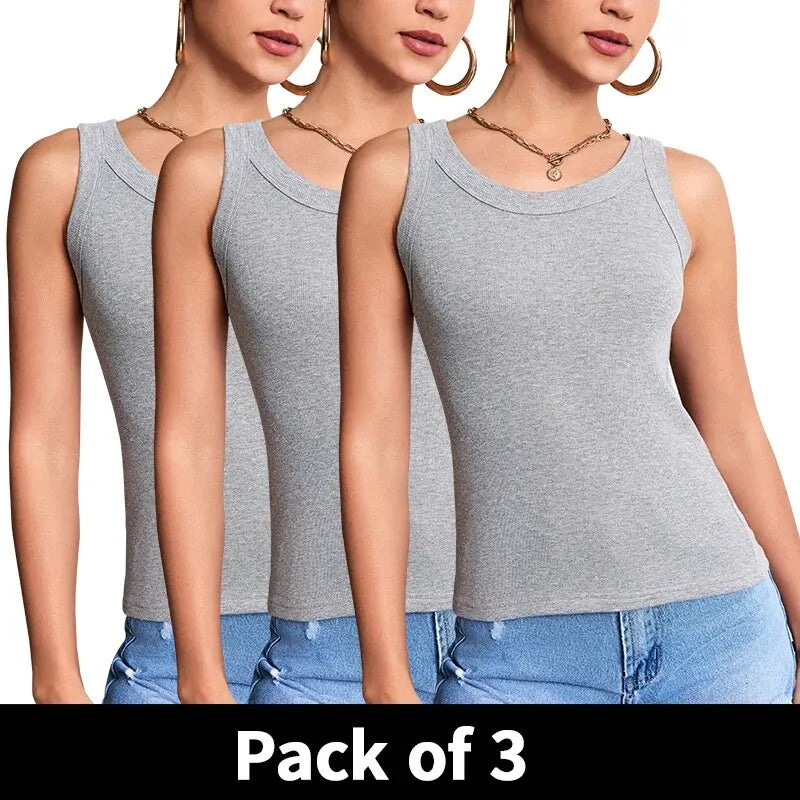 3-piece Ladies Solid Color Vest Fashion Joker Young Woman Threaded Camisole