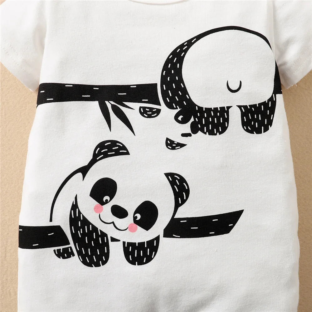 0-12Months Newborn Baby Boy Romper Animal Panda Bear Short Sleeve Jumpsuit + Hat 2PCS Infants Clothes Summer Fashion Bodysuit