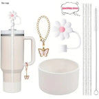 6pcs Reusable Accessories Set for Stanley 40oz Tumblers - Bow Straw Covers, Sparkling Straw, Protective Boot, Charm Chains