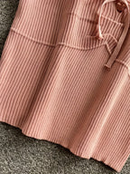 2024 Solid Color Ribbed Knotted Tank Top Casual Round Neck Tank Top For Spring & Summer Women's Clothing Knit Crop Top