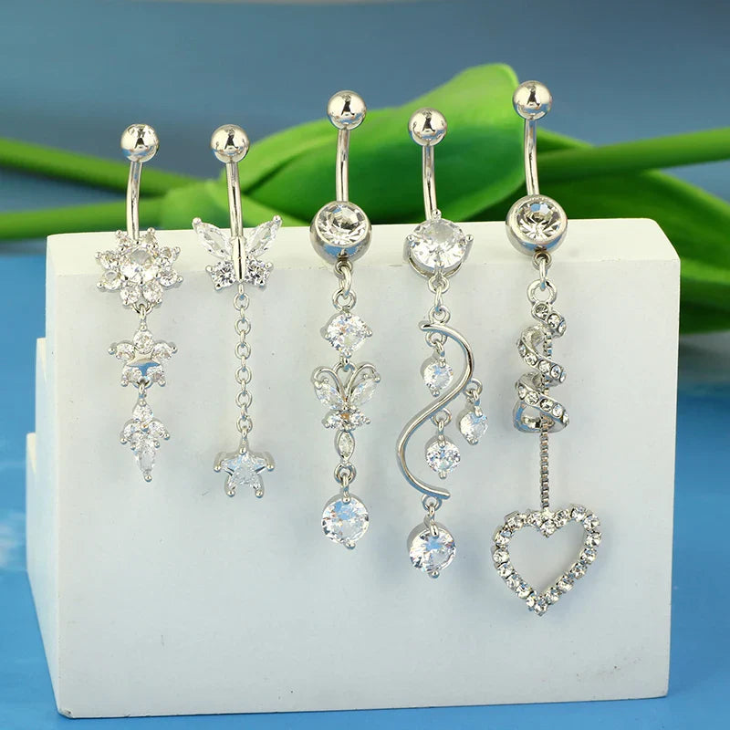 5PCS Cute Dangle Belly Ring Pack 14G Navel Piercing Bulk Sexy Belly Ring Set Belly Button Ring Lot Pircing Ombligo Jewelry
