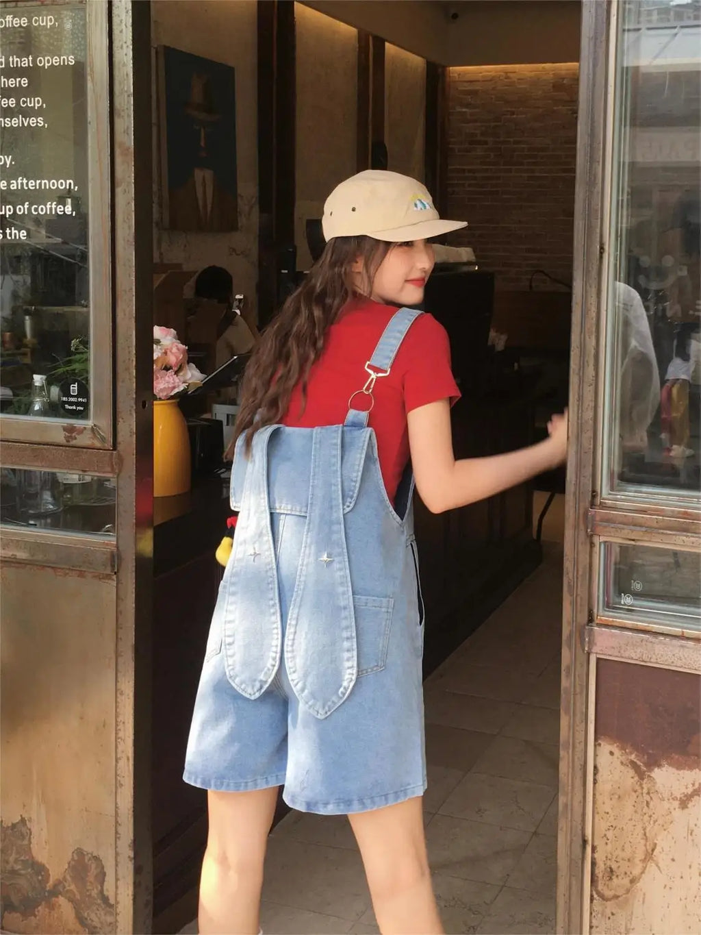 Denim Jumpsuit Rabbit Ears Cute Girl Chic Wide Legs High Waist Loose Korean Japan High Street Solid Jump Suits Women