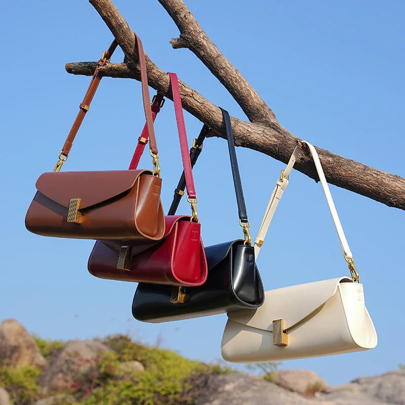 Burminsa Trendy Genuine Leather Underarm Shoulder Bags For Women 2025 Luxury Designer Crossbody Purses Flap Lock Ladies Handbags