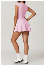 Custom LOGO women's beautiful back tight yoga set quick-drying high waist hip lift running fitness sports skirt 2-piece set