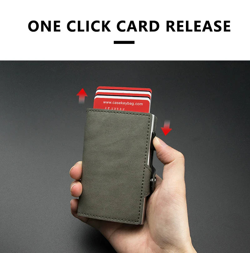 CASEKEY Pink Wallet Slim Minimalist Leather Pop UP Wallet Rfid Blocking Mini Aluminum Automatic Card Holder for Women Men