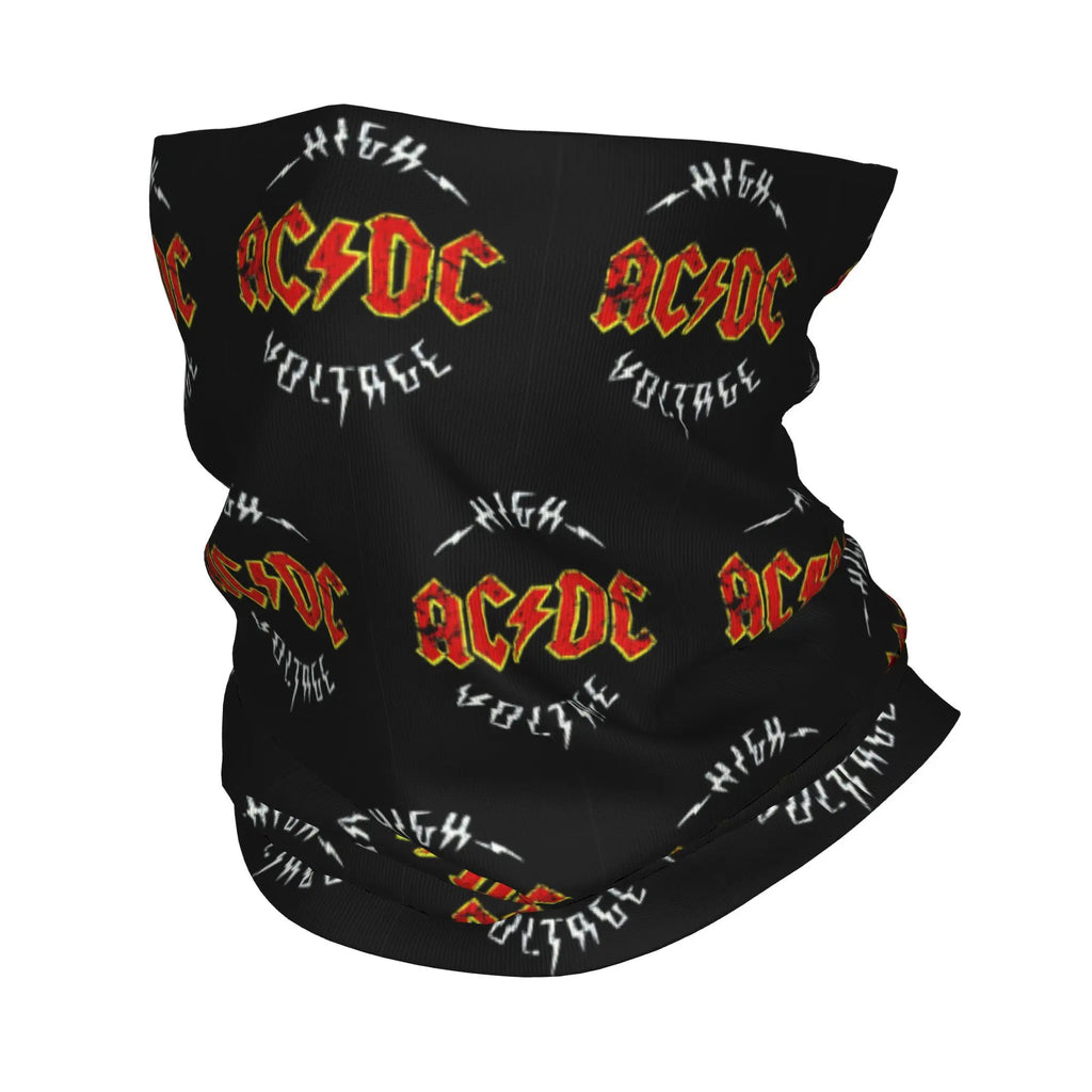 Custom Black AC DC Logo Camouflage Heavy Metal Band Bandana Neck Warmer Women Men Winter Hiking Ski Scarf Gaiter  Face Cover