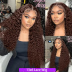 13X4 Chocolate Brown Curly Lace Front Wigs Colored 100% Human Hair Wigs Pre Plucked Deep Wave 13X6 Hd Lace Frontal Brazilian Wig