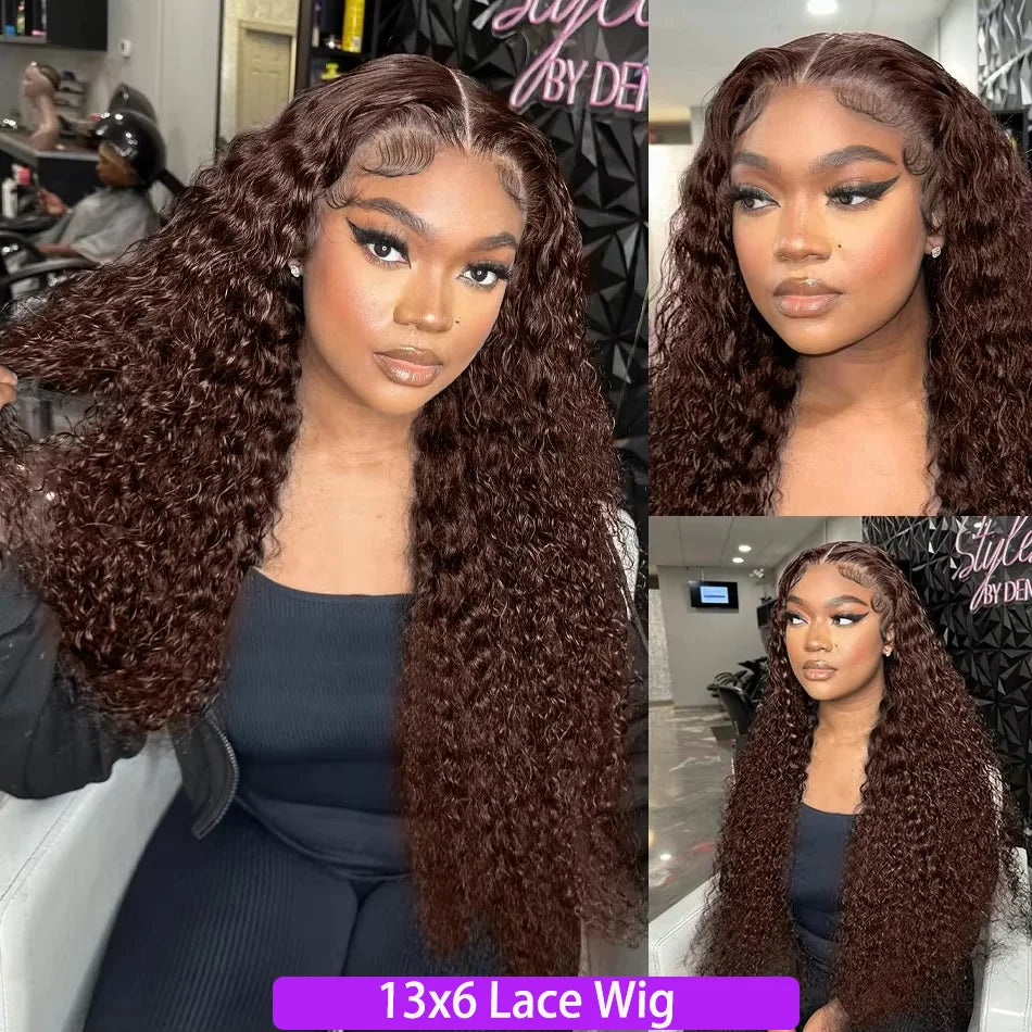 13X4 Chocolate Brown Curly Lace Front Wigs Colored 100% Human Hair Wigs Pre Plucked Deep Wave 13X6 Hd Lace Frontal Brazilian Wig