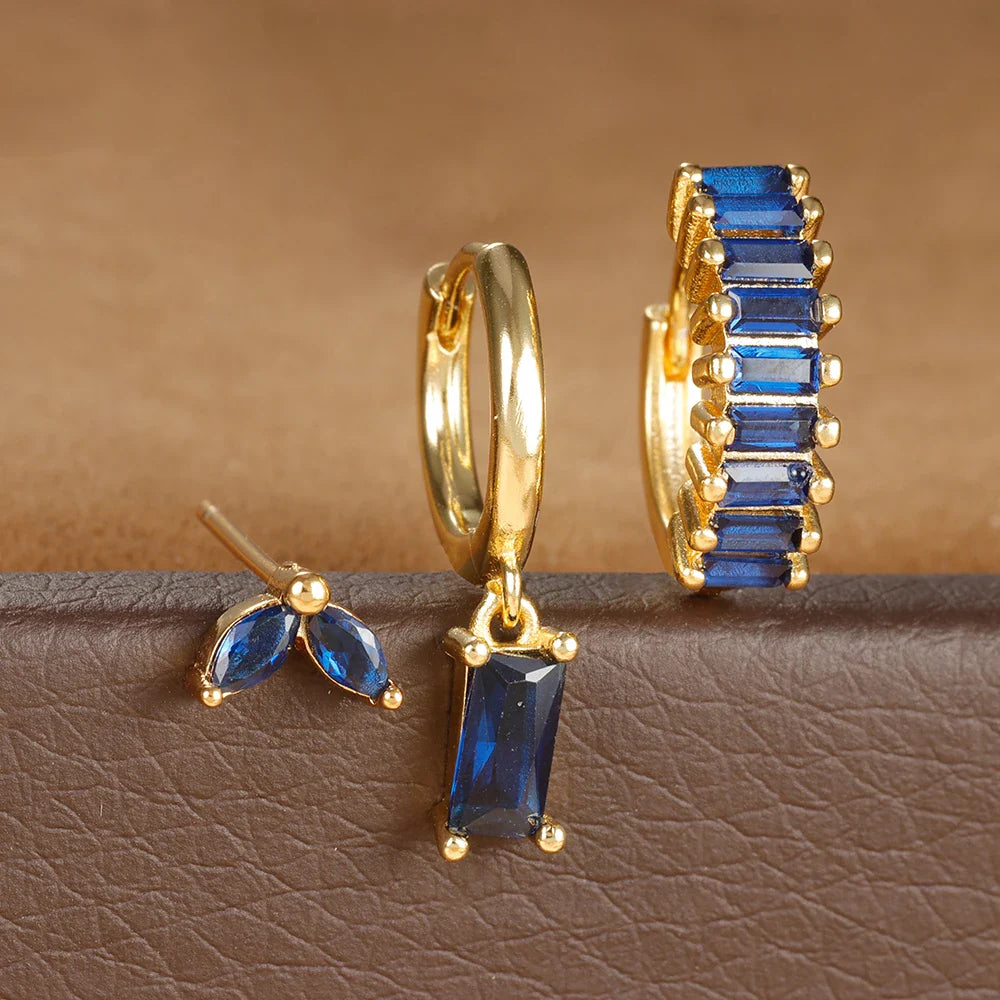 3PCS Stainless Steel Square Earrings Sets for Women Vintage Zircon Pendant Geometry Round Circle Hoop Earrings Piercing Jewelry