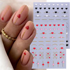 2pcs Black White Red Love Heart Nail Stickers Metallic Golden French Line 3D Adhesive Slider DIY Valentine Design Manicure Decor