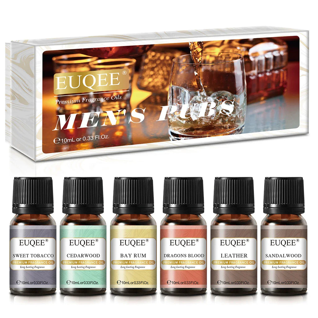 EUQEE 10ML Men's Fragrance Oil For Car Diffuser,Making Candle Leather Forest Pine Coffee Cake Cedarwood Bay Rum 1pcs/3pcs/6pcs