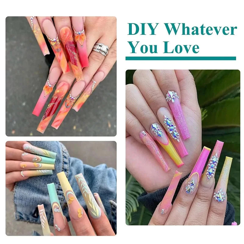 100/200PCS Professional 3XL Extra Long Clear Square Nail Tips Half Cover Acrylic Nails NO C CURVE Long Square Fake Nail Tips