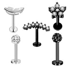 5PCS Flower Tragus Piercing Set Flat Back Cz Cartilage Stud Earring Helix Jewelry Conch Rook Stud Lot Labret Lip Piercing Bulk