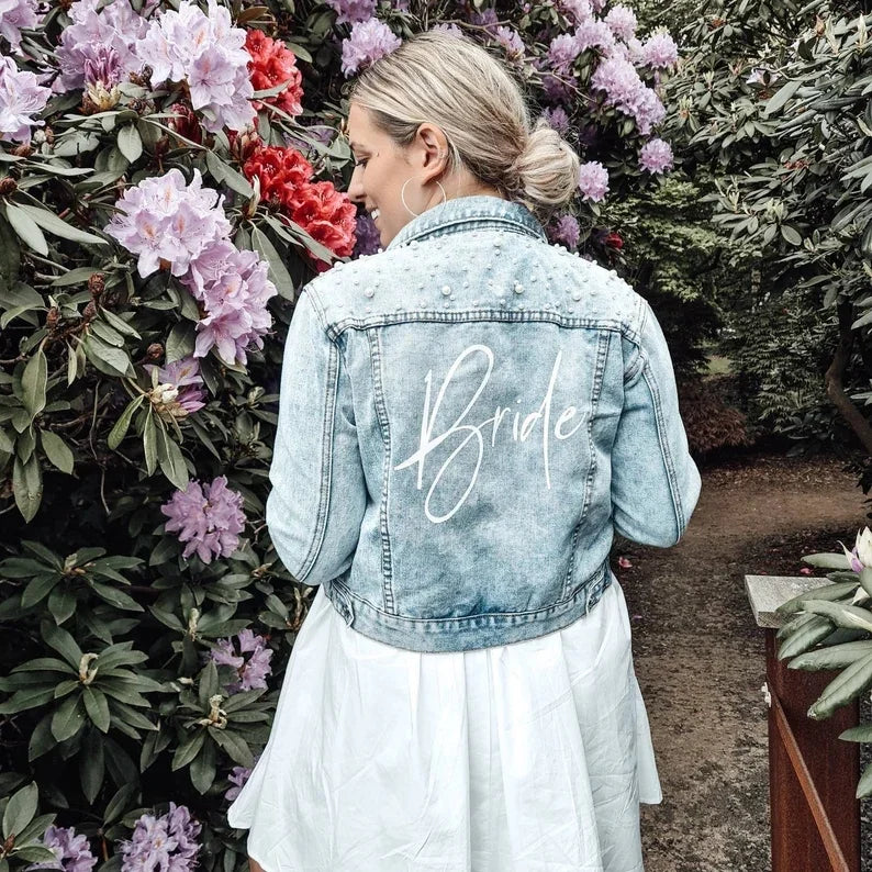 Bachelorette Jean Jackets Hen Party Gift Custom Bride Denim Jacket Pearl Mrs Outerwear Bridesmaid Personalised Coats Wedding Day