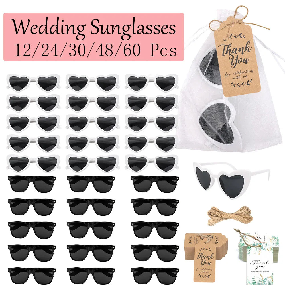 12-60Pcs Wedding Bridal Heart Shaped Sunglasses Party Favors Gift for Guests Bachelorette Hen Party Glasses Bridal Shower Decor