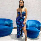 Dulzura Tie Dye Print Lace Up Side Slit Midi Dress For Women Ruffle Long Dress Bodycon Sexy Party Club Outfits 2024 Summer Y2K