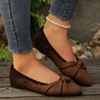 2025 Spring Autumn Pointed Bow Flat Shoes Women's Fashion Lightweight Comfortable Casual Shoes  Large Size Women Loafers